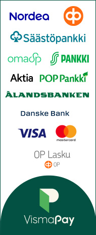 VismaPay käytössä olevat maksutavat: Verkkopankit, OP-lasku,  Visa ja Mastercard